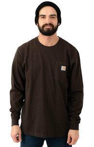 Carhartt (カーハート) US ロンT ロングTシャツ 長袖 (K126) L/S Workwear Pocket Shirt Dark Brown ダークブラウン (M) ポケット付き