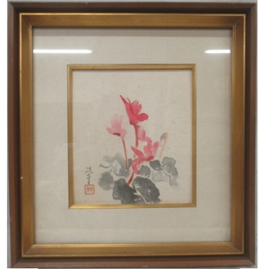 Art hand Auction Authenticité Garantie Cyclamen par Seihei Satsuki, papier coloré, aquarelle, encadré Récompensé par la médaille avec le ruban bleu foncé Maître : Hitoshi Gyobu Hakujitsukai Membre du comité Personne de mérite culturel dans la ville, peinture, aquarelle, peinture nature morte