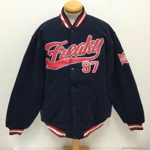 古着 FREAKY MASSIVE フリーキー マッシブ 90's 裏キルティング 厚手フリース スナップボタン ジャケット デカロゴワッペン HIP HOP L