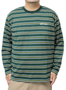 【新品】 4L グリーン コンバース(CONVERSE) 長袖 Tシャツ メンズ 大きいサイズ ボーダー柄 ロゴ プリント クルーネック カットソー