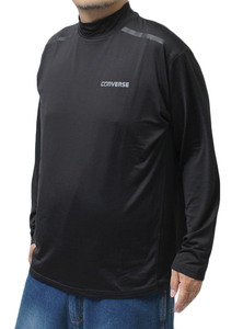 【新品】 4L ブラック コンバース(CONVERSE) 長袖 Tシャツ メンズ 大きいサイズ メランジ スムース 微裏起毛 ロゴ プリント モックネック