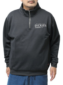 【新品】 2L ブラック ジェニュイン ディッキーズ(GENUINE Dickies) ハーフジップ スウェット メンズ 大きいサイズ ダンボール ロゴ プリン