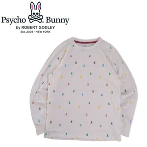 極美品 BEAMS取扱 Psycho Bunny 年中対応 ソフトな風合い スカルラビット 総柄 長袖Tシャツ ロンT メンズS サイコバニー ビームス 2310276