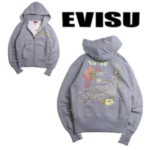 極美 名作 EVISU スーベニア 日本地図 刺繍 裏起毛 スウェット フルジップ パーカー メンズ36 エビス エヴィス スカジャン ヤマネ 2310152