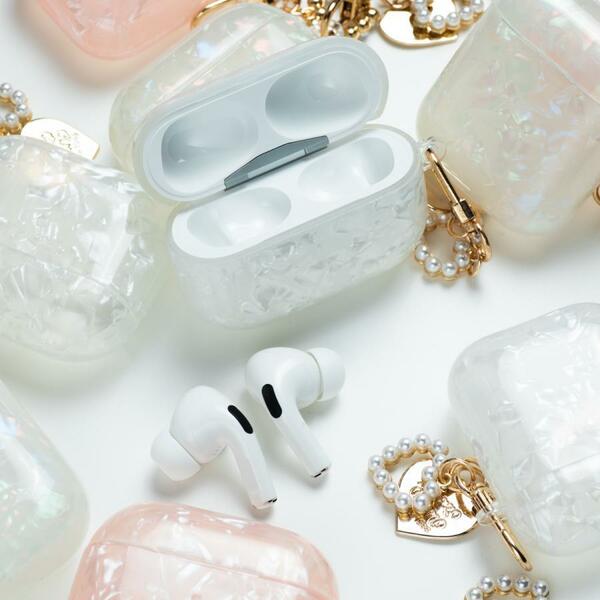 【Por ピンク】AirPodsケース 第1世代 キラキラ 韓国 かわいい Apple Air Pods ハート パール 真珠風 保護