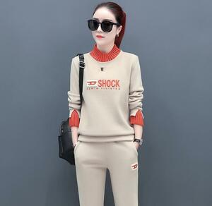  new work . сolor selection possible sweat jersey lady's top and bottom set 2 point set reverse side nappy thick protection against cold room wear part shop put on 