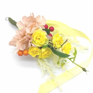 【ハンドメイド】アーティフィシャルフラワー 花束 ブーケ スワッグ 薔薇　黄色