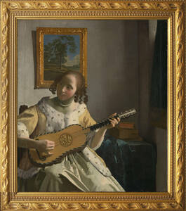 フェルメール『ギターを弾く女』 1674年 40x46cm 複製 高品質◆ ダヴィンチ バロック レンブラント 絵画 美術 油彩画
