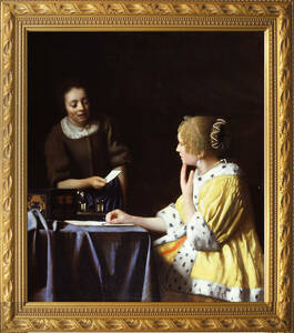 フェルメール『女と召使』 1668年 40x46cm 複製 高品質◆ ダヴィンチ バロック レンブラント 絵画 美術 油彩画