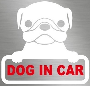 犬ステッカーシール【DOG IN CAR☆パグ☆2色】好きな色で作成OK★全天候型フィルム：野外OK★ハンドメイド★ペット★車★かわいい★Pug