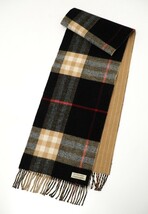 MF5885*スコットランド製《BURBERRY バーバリー》カシミヤウール チェック×ストライプ柄 マフラー ストール ブラック/ベージュ系_画像2