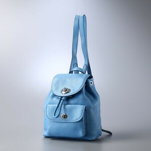 MF5744▲COACH/コーチ*37581*ターンロック*ロゴチャーム*巾着*レザー リュックサック*バックパック*デイパック*ミニバッグ*鞄*ブルー