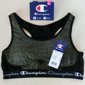 【L】 チャンピオン デイリー スポーティブラ カップ付き ブラック柄 Champion CW3HU302 #002 吸汗速乾通気性 スポブラ 0595