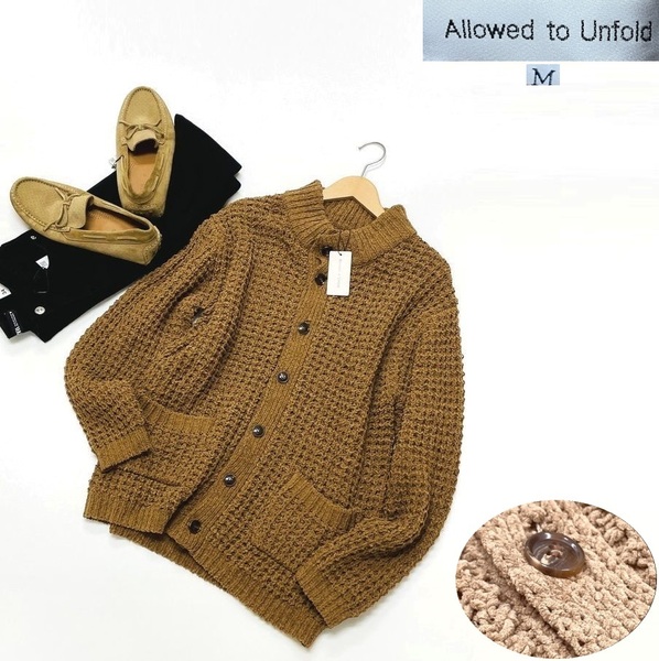 /M/ ALLOWED TO UNFOLD モカ モール畦編スタンドカーディガン リブニット ボタン メンズ レディース カジュアル アンフォールド