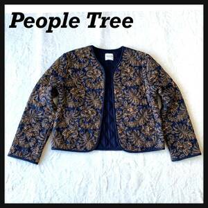 【美品】People Tree ピープル ツリー 中綿 キルティング ジャケット ノーカラー ボタニカル ペイズリー 総柄