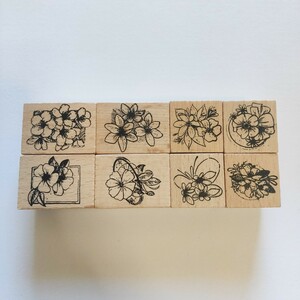 スタンプセット　木製　花　はんこ　ハンドメイドに　アンティーク風　8個セット