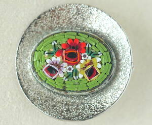 イタリア製 マイクロモザイク 硝子 ガラス ２WAY 三つのお花のブローチ グリーン 緑 レトロ ヴィンテージ