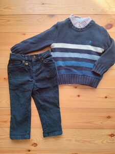  Ralph Lauren [90cm] long sleeve cutter shirt / sweater / long trousers 3 point set * set sale knitted 