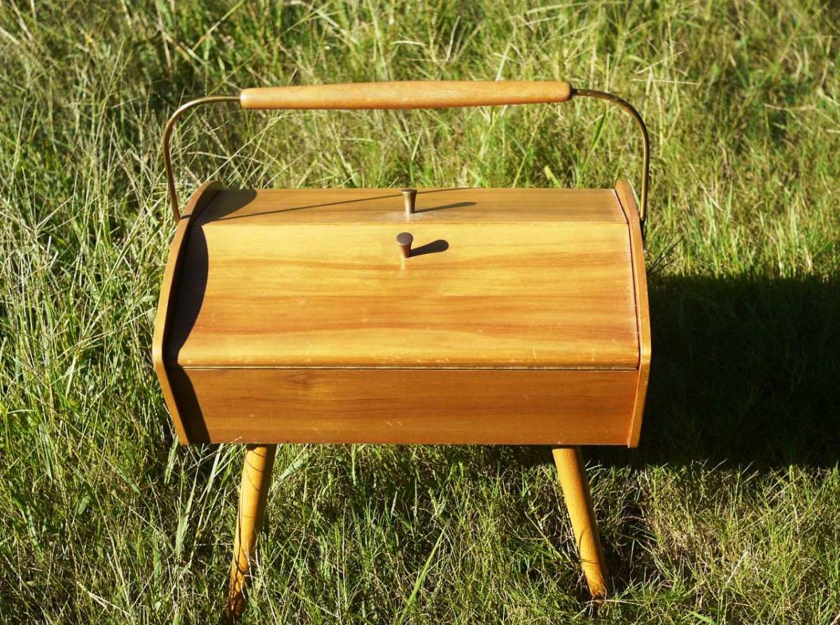 German Vintage Sewing Desk 50's Wooden Sewing Box Sewing Desk Mid Century Living Tools Craft Box Sewing Desk, sewing, embroidery, Sewing box, tool, sewing box