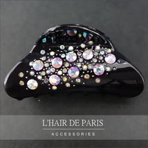 ■L'HAIR DE PARIS■大粒クリスタルスターダストバンスクリップ■スワロフスキー■ブラック黒■髪留め パーティ 結婚式 和装 ビジュー 新品_画像1