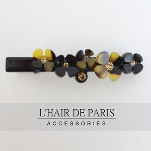 ■L'HAIR DE PARIS■ ■5フラワーお花ダッカールヘアクリップ■ブラック黒 フランス セルロース べっ甲 シンプル 人気 豹柄 ヘアピン 前髪