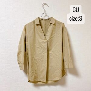 GU オーバーサイズスキッパーシャツ　七分袖　ベージュ　S
