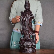 極上品★仏教美術 細密彫刻 木彫り　黒檀木 観音菩薩立像　仏像　工芸品 高さ60cm_画像1