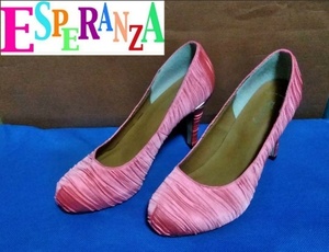  unused Esperanza pumps 23.5 pink gold wrinkle processing wedding party 