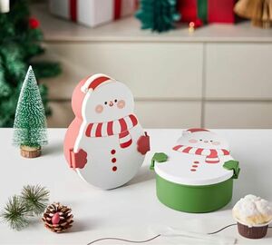 可愛いクリスマススノーマン弁当箱、キッチンフレッシュキーピングボックス、外出用ランチボックス