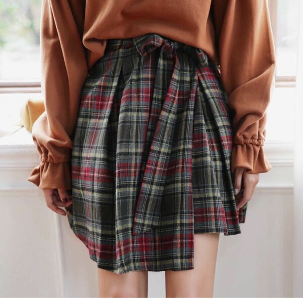 dholic check wrap skirt