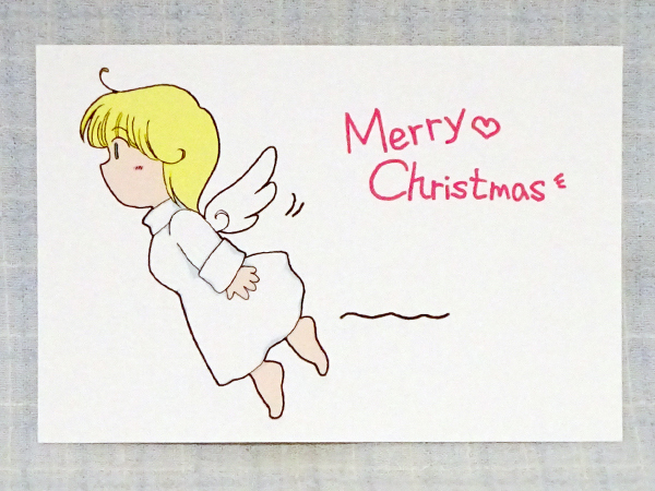 明信片≫*亲手制作*【圣诞贺卡】插画少女天使, 印刷品, 明信片, 明信片, 其他的