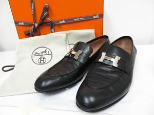 HERMES エルメス モカシン・パリ　H金具　革靴 38サイズ　ローファー 約24cm シルバー色金具　箱付き　お買い得　靴　レディース　レザー