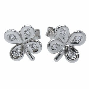 *B2699 finish settled!!tasakiK18WG white gold clover 0.05ct diamond earrings TASAKI lady's *