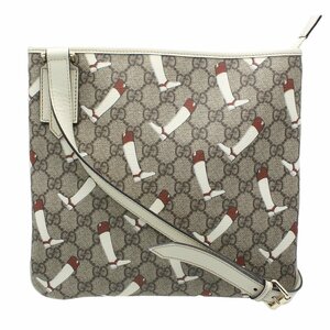 ★B2659 美品 グッチ GGスプリーム ブーツ柄 ショルダーバッグ 257246 PVC×レザー ベージュｘオフホワイト GUCCI レディース★