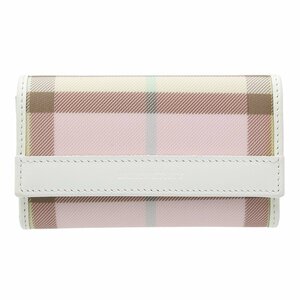 ★B2741 未使用 バーバリー PVC×レザー チェック柄 6連 キーケース ホワイト×ピンク BURBERRY レディース★