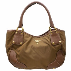 ★B2801 超美品!! プラダ ナイロン×レザー ハンド・ショルダーバッグ BR4635 ブラウン×ゴールド金具 PRADA レディース★