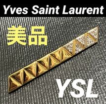 【ws2090】美品 Yves Saint Laurent イヴサンローラン バー ブローチ スティック ラインストーン ゴールドカラー ヴィンテージ_画像1