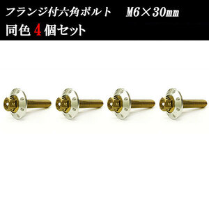 フランジ付六角ボルト M6×30mm P1.0 カラーワッシャー フジツボ 20×4mm 4個set 車 汎用 外装 カー用品 ゴールド×シルバー