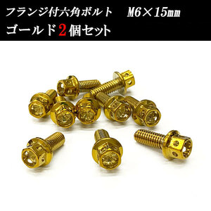 フランジ付六角ボルト M6×15mm P1.0 フラワーヘッド ステンレス 2個set 車 汎用 外装 カー用品 ゴールド