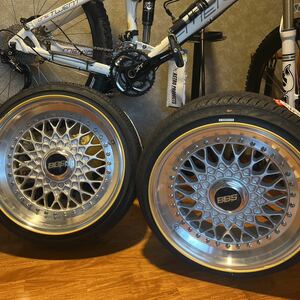 BBS RS RS039 リバレル品 16インチ 7.5J+18 1.5Jリム 4穴マルチ100 114.3 タイヤ付き NANKANG NS20 165/45R16 パウダーコート深リム当時物 