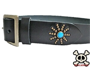  Tochigi leather end on Lee studs belt black turquoise spo tsu Vintage type made in Japan 