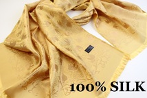 新品【SILK シルク100%】エレファント 象 ペイズリー柄 大判 ストール/スカーフ GOLD 黄金 ゴールド系_画像1