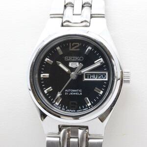 【SEIKO セイコー】 5 セイコーファイブ 21石 デイデイト 4207-00W0 自動巻き/AT レディース 腕時計 ブラック文字盤 稼働 良品