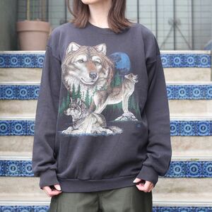 USA VINTAGE WOLF PRINT DESIGN SWEAT SHIRT/アメリカ古着オオカミプリントデザインスウェット