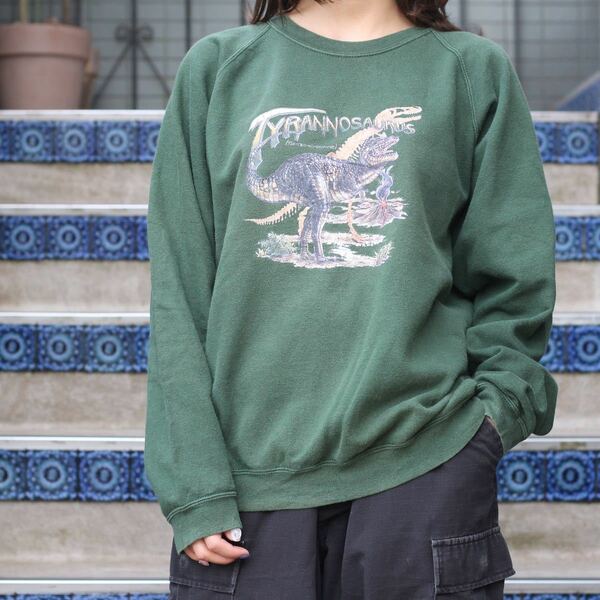 USA VINTAGE FRUIT OF THE LOOM DINASAUR PRINT DESIGN SWEAT SHIRT/アメリカ古着恐竜プリントデザインスウェット