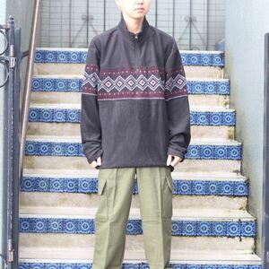 USA VINTAGE ATLAS FOR MEN PATTERNED DESIGN HALF ZIP FLEECE JACKET/アメリカ古着柄デザインハーフジップフリースジャケット