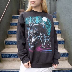 USA VINTAGE WOLF PRINT DESIGN SWEAT SHIRT/アメリカ古着オオカミプリントデザインスウェット