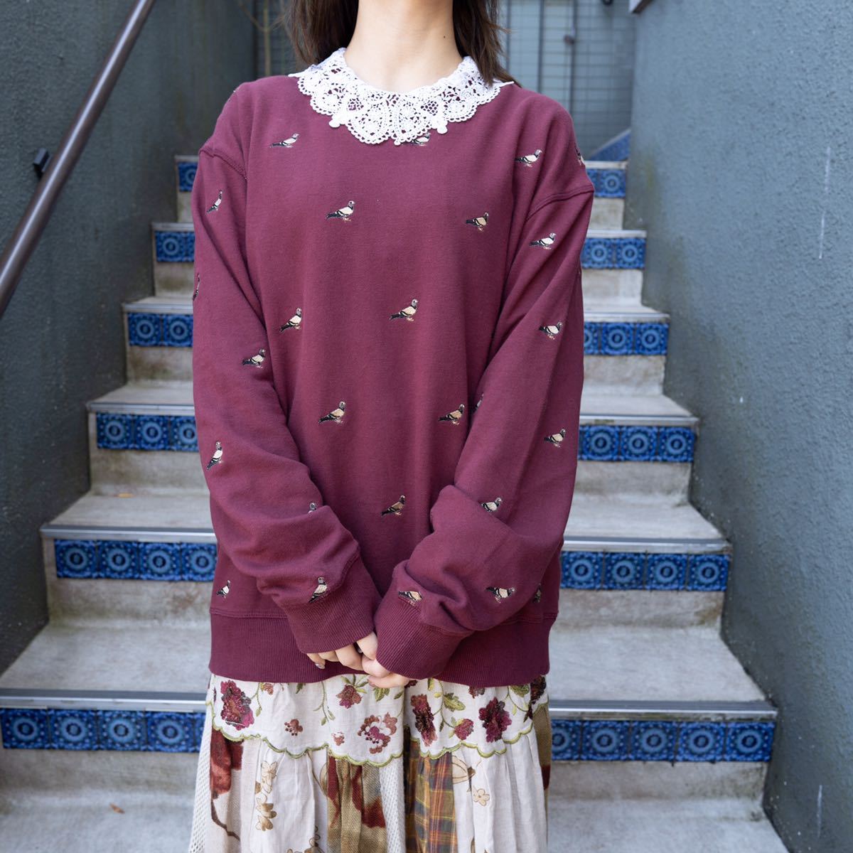 USA VINTAGE BICOLOR EMBROIDERY OPEN COLLAR SHIRT/アメリカ古着バイ