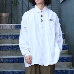 EU VINTAGE DISTLER METAL BUTTON LINEN TYROLEAN SHIRT/ヨーロッパ古着メタルボタンリネンチロリアンシャツ