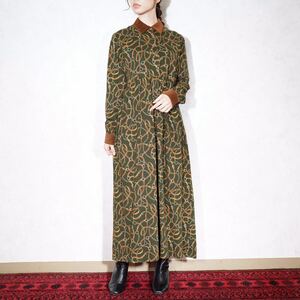 USA VINTAGE JONES NEW YORK SCARF PATTERNED WOOL LONG ONE PIECE/アメリカ古着スカーフ柄ウールロングワンピース